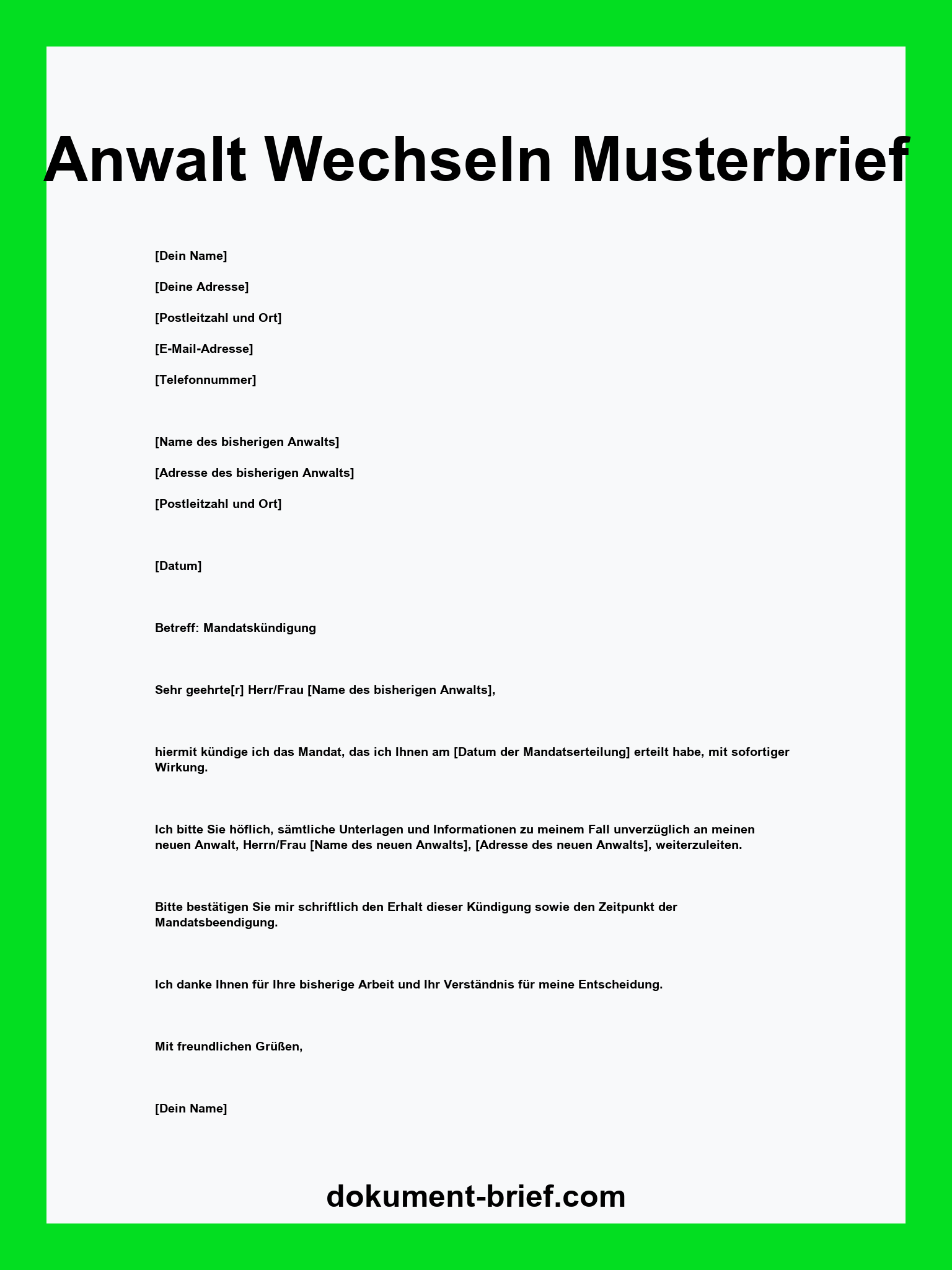 Musterbrief - Anwalt Wechseln