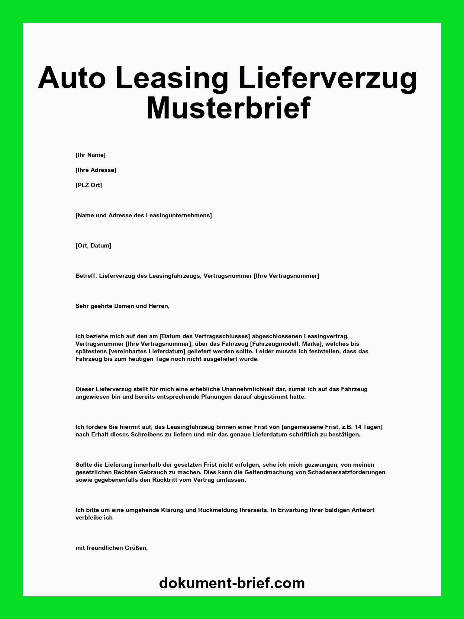 Musterbrief - Auto Leasing Lieferverzug
