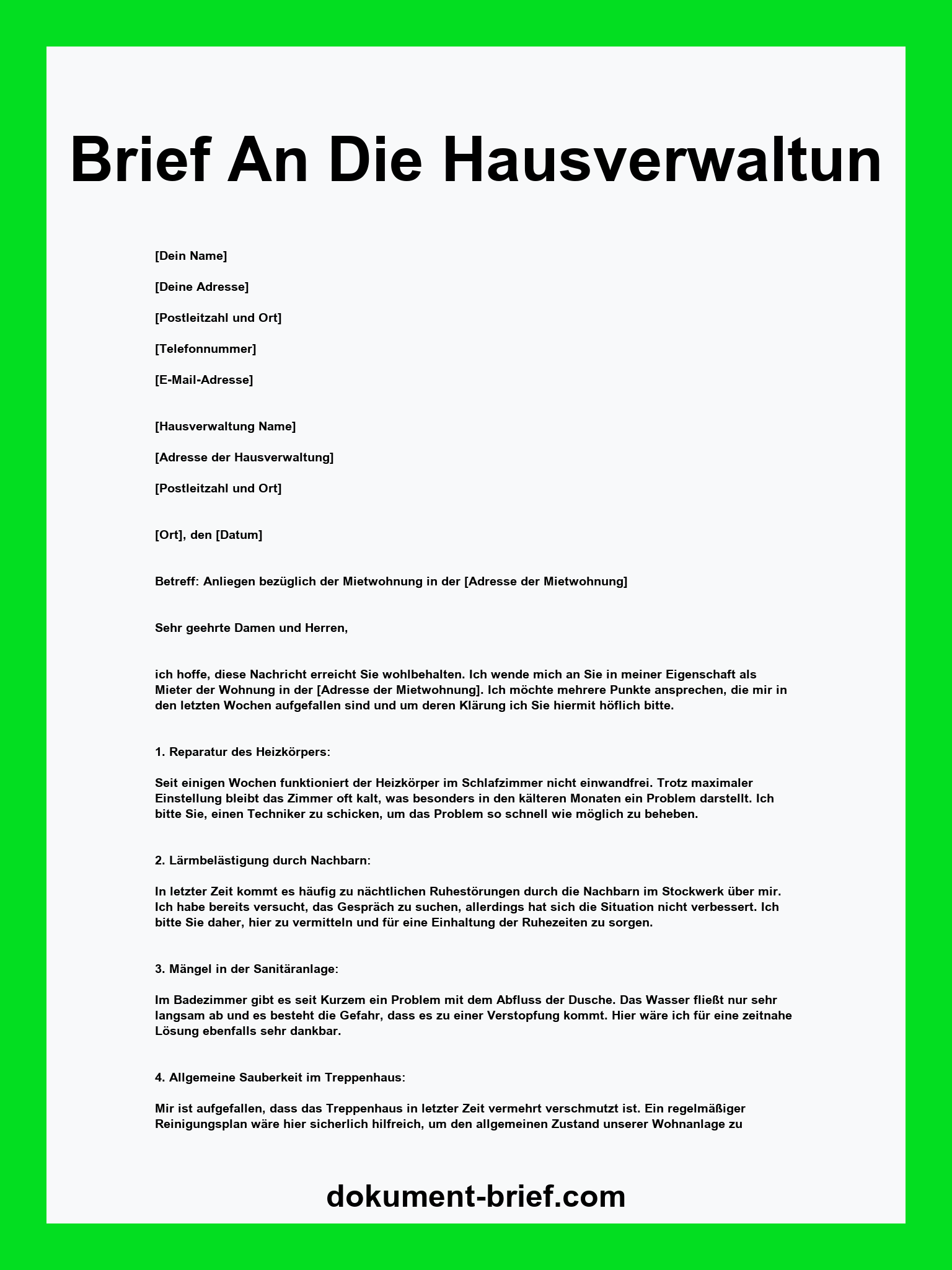 Brief An Die Hausverwaltung Beispiel