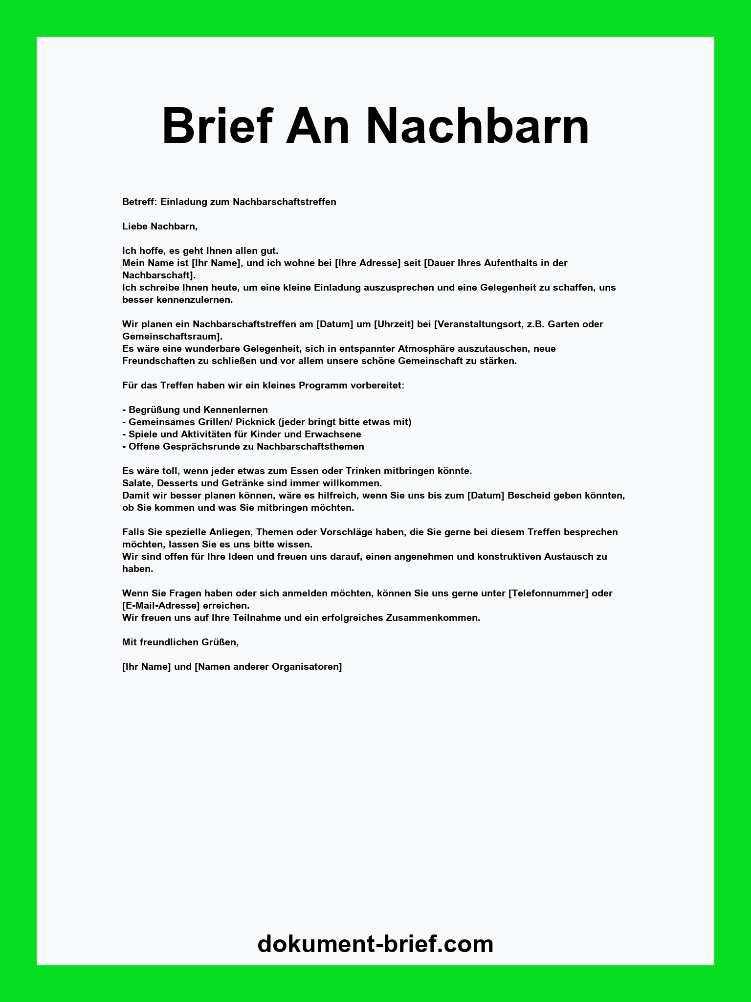 Brief An Nachbarn Vorlage