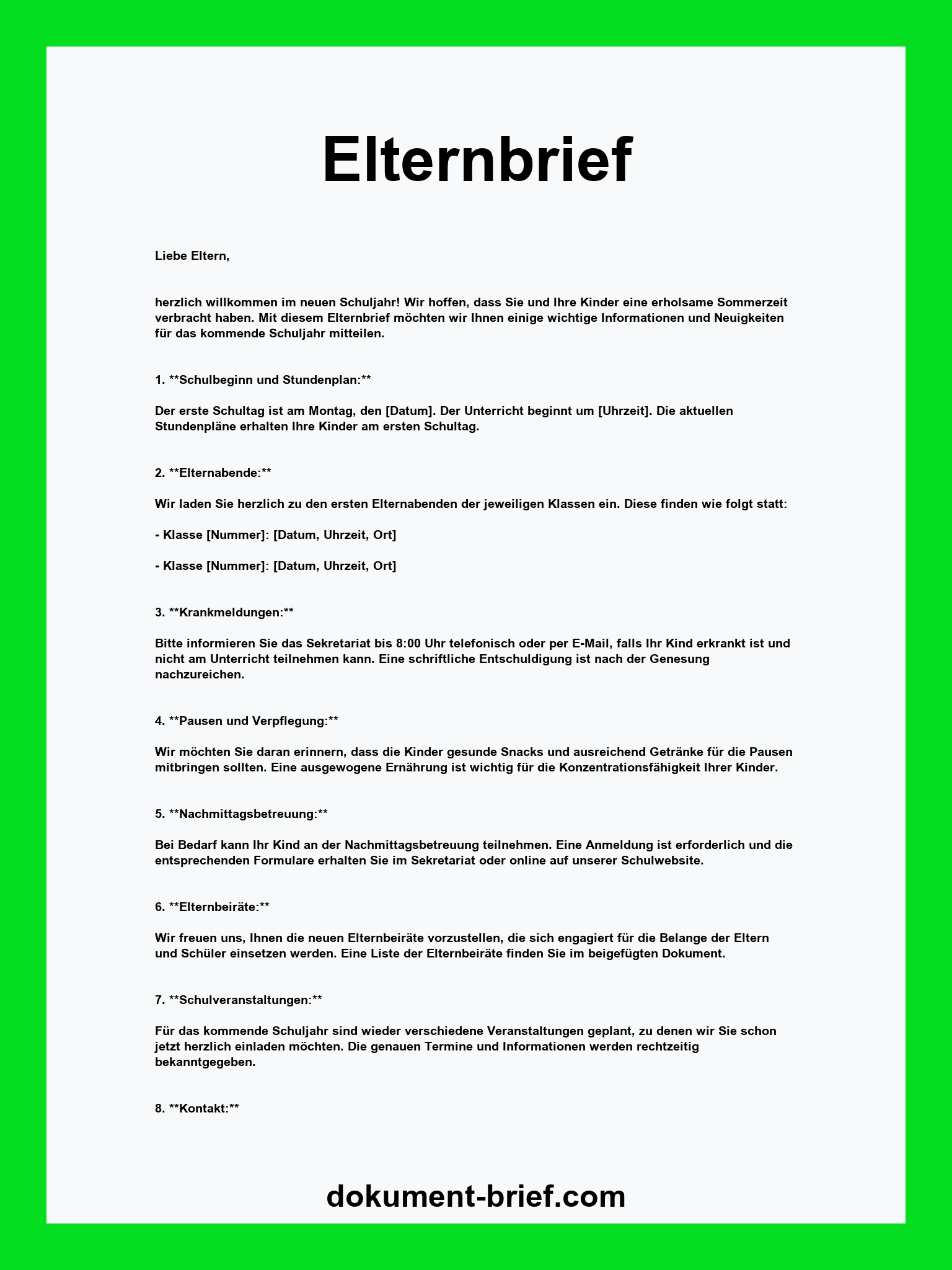 Elternbrief Vorlage PDF