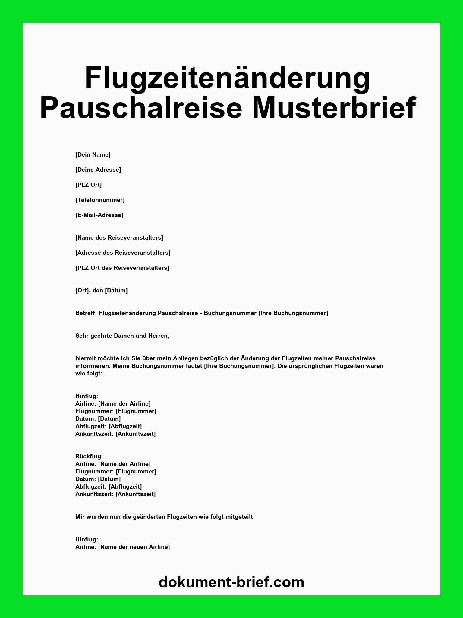 Musterbrief - Flugzeitenänderung Pauschalreise