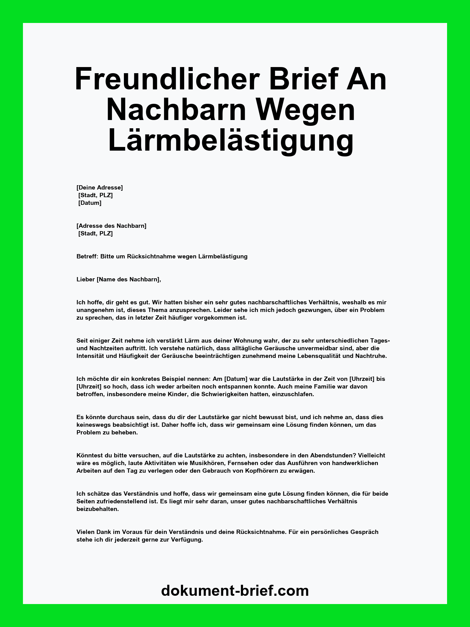 Freundlicher Brief An Nachbarn Wegen Lärmbelästigung
