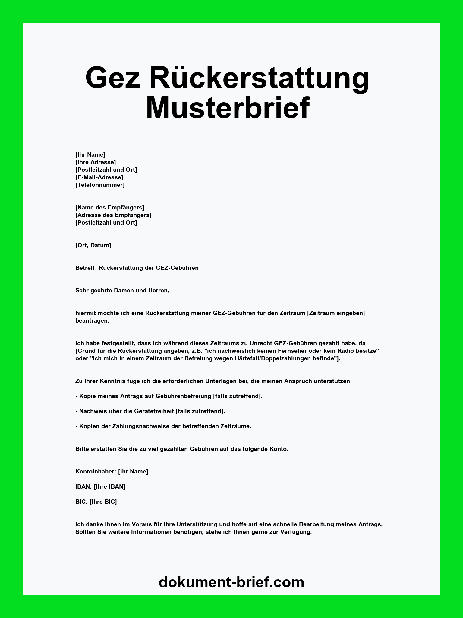 Musterbrief - Gez Rückerstattung