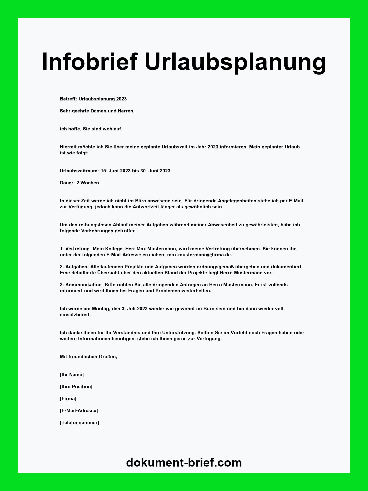 Infobrief Urlaubsplanung