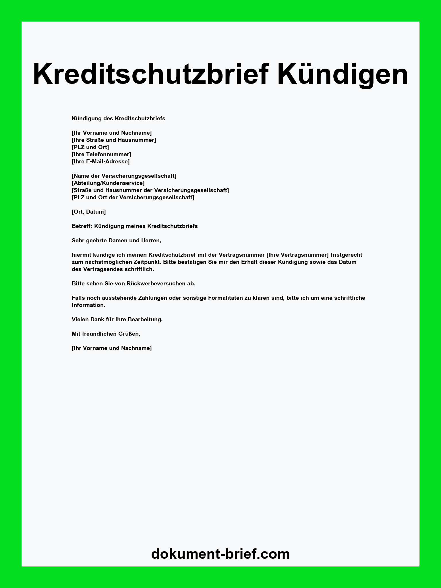 Kreditschutzbrief Kündigen Vorlage
