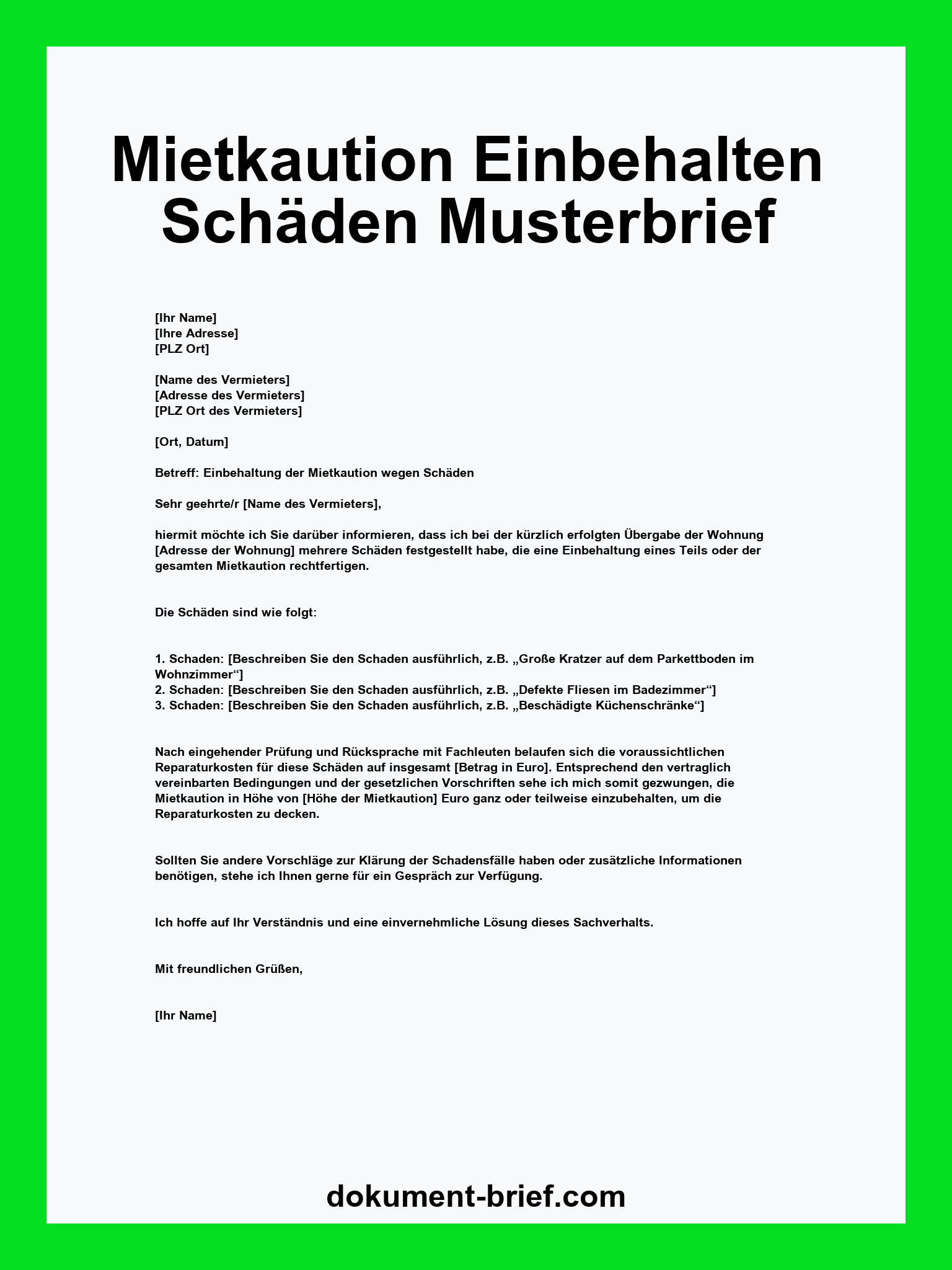 Spannende Mietkaution Abrechnung Musterbrief Vermieter Pdf Bild