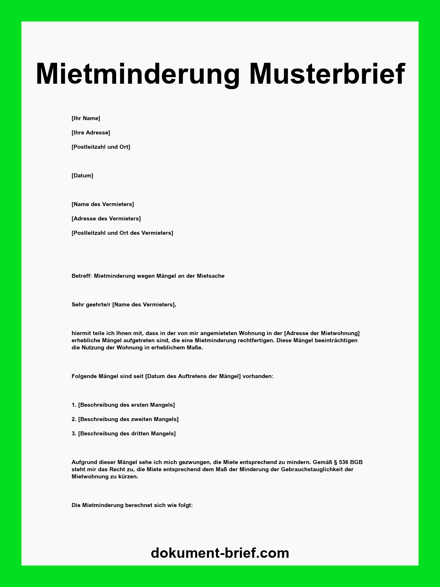 Musterbrief - Mietminderung PDF