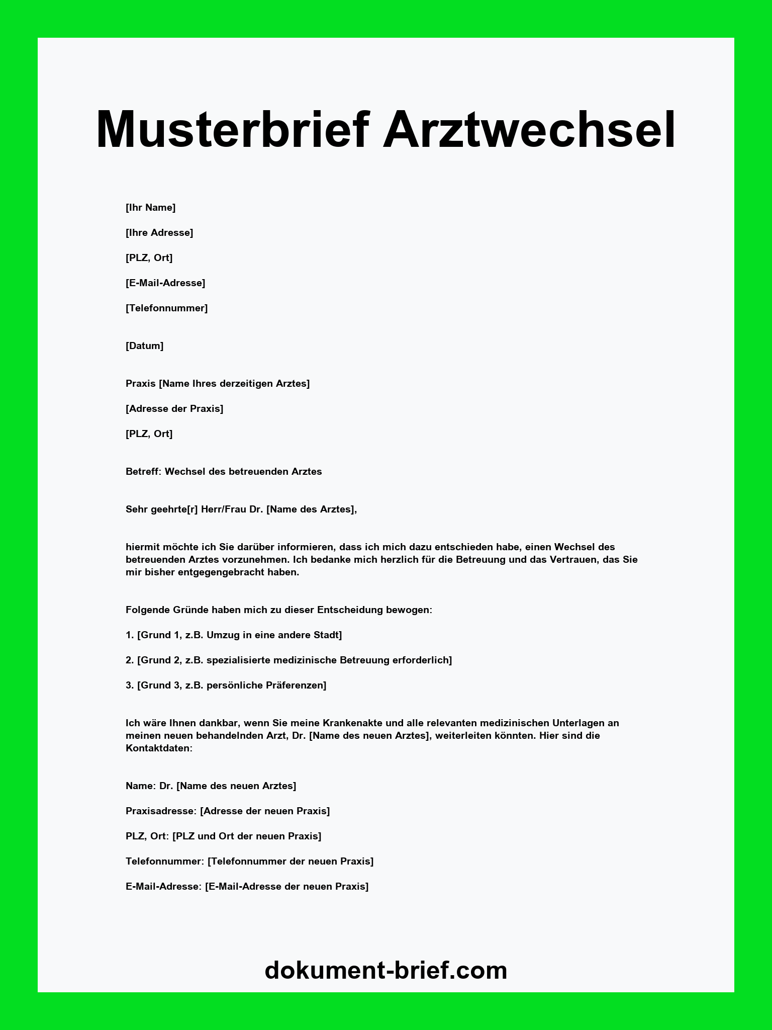 Musterbrief - Arztwechsel