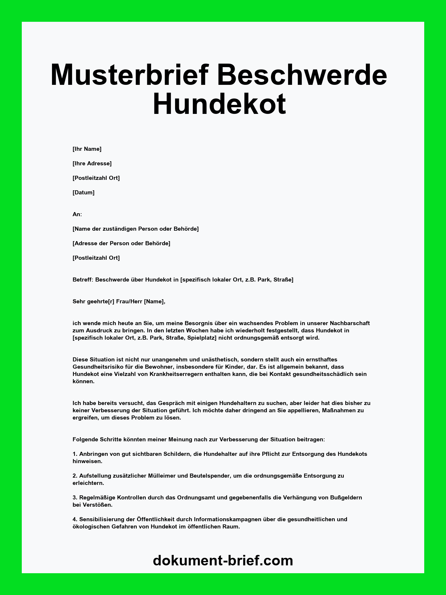 Musterbrief - Beschwerde Hundekot