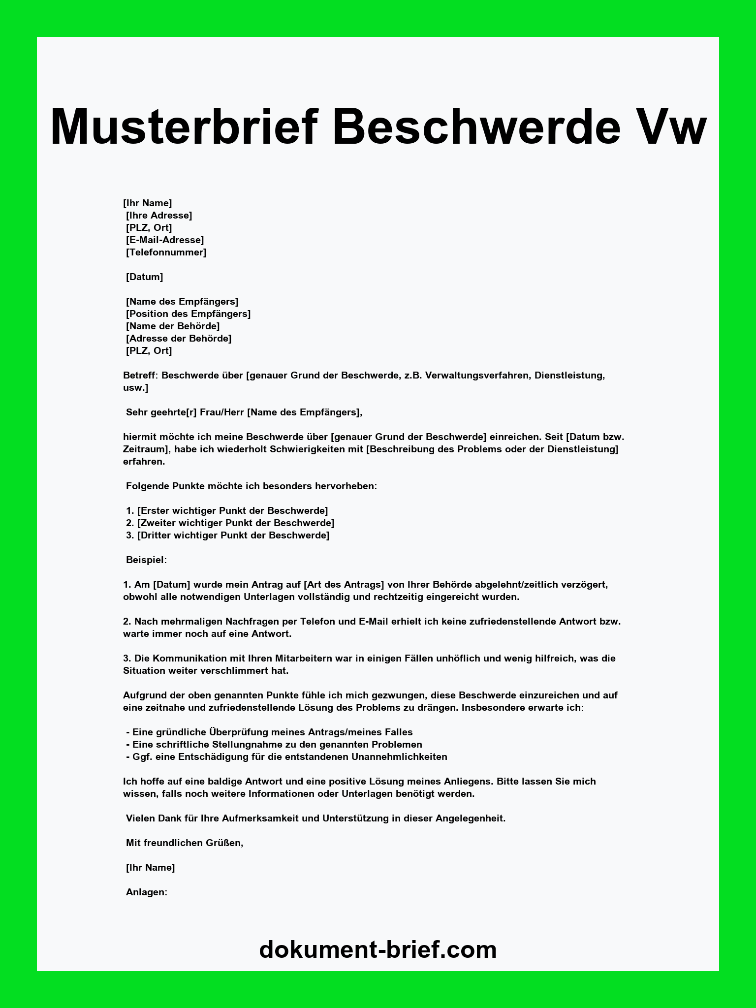 Musterbrief - Beschwerde Vw