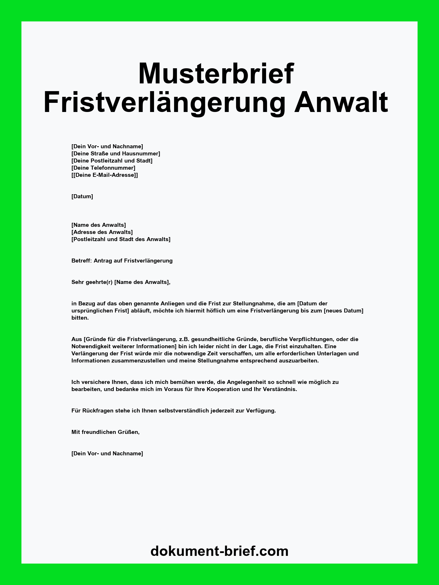Musterbrief - Fristverlängerung Anwalt