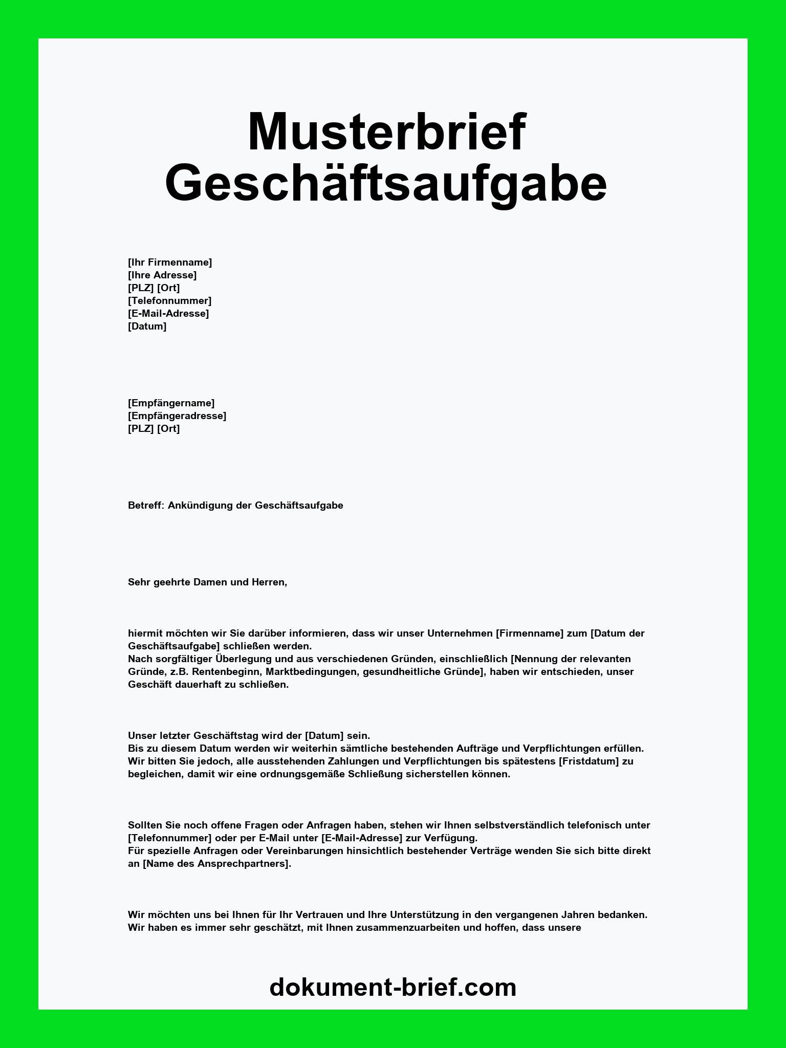 Musterbrief - Geschäftsaufgabe Kostenlos