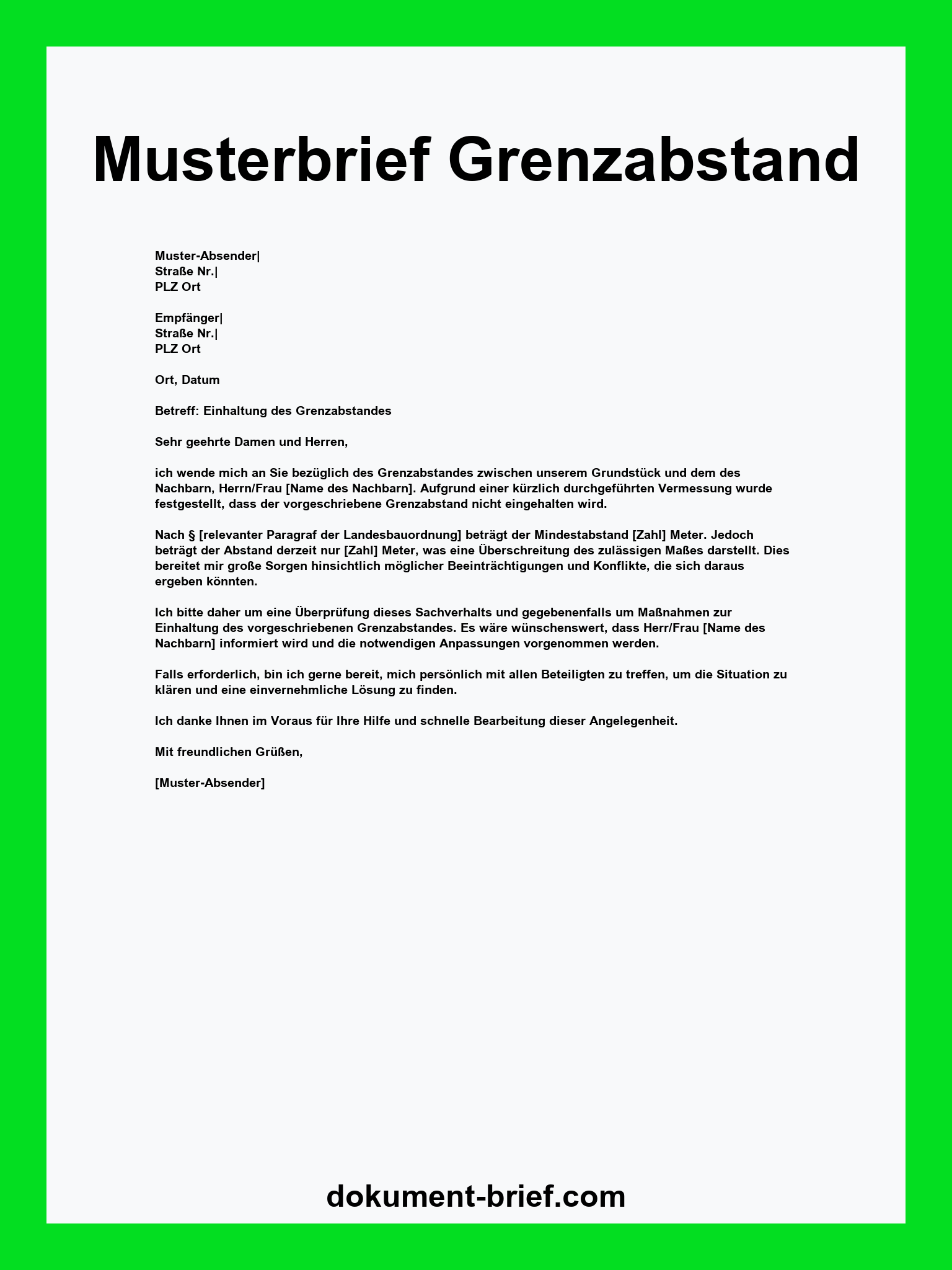 Musterbrief - Grenzabstand