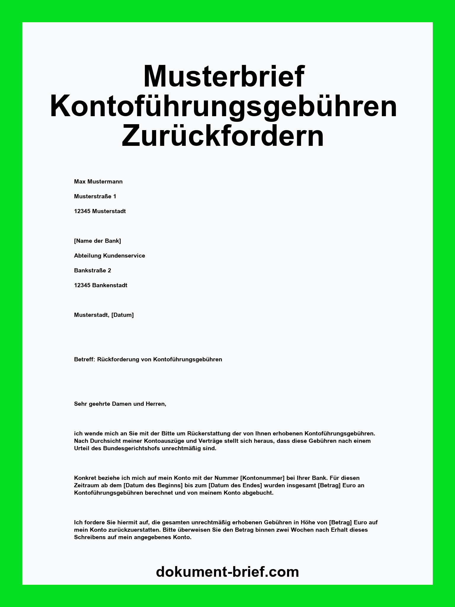Musterbrief - Kontoführungsgebühren Zurückfordern PDF