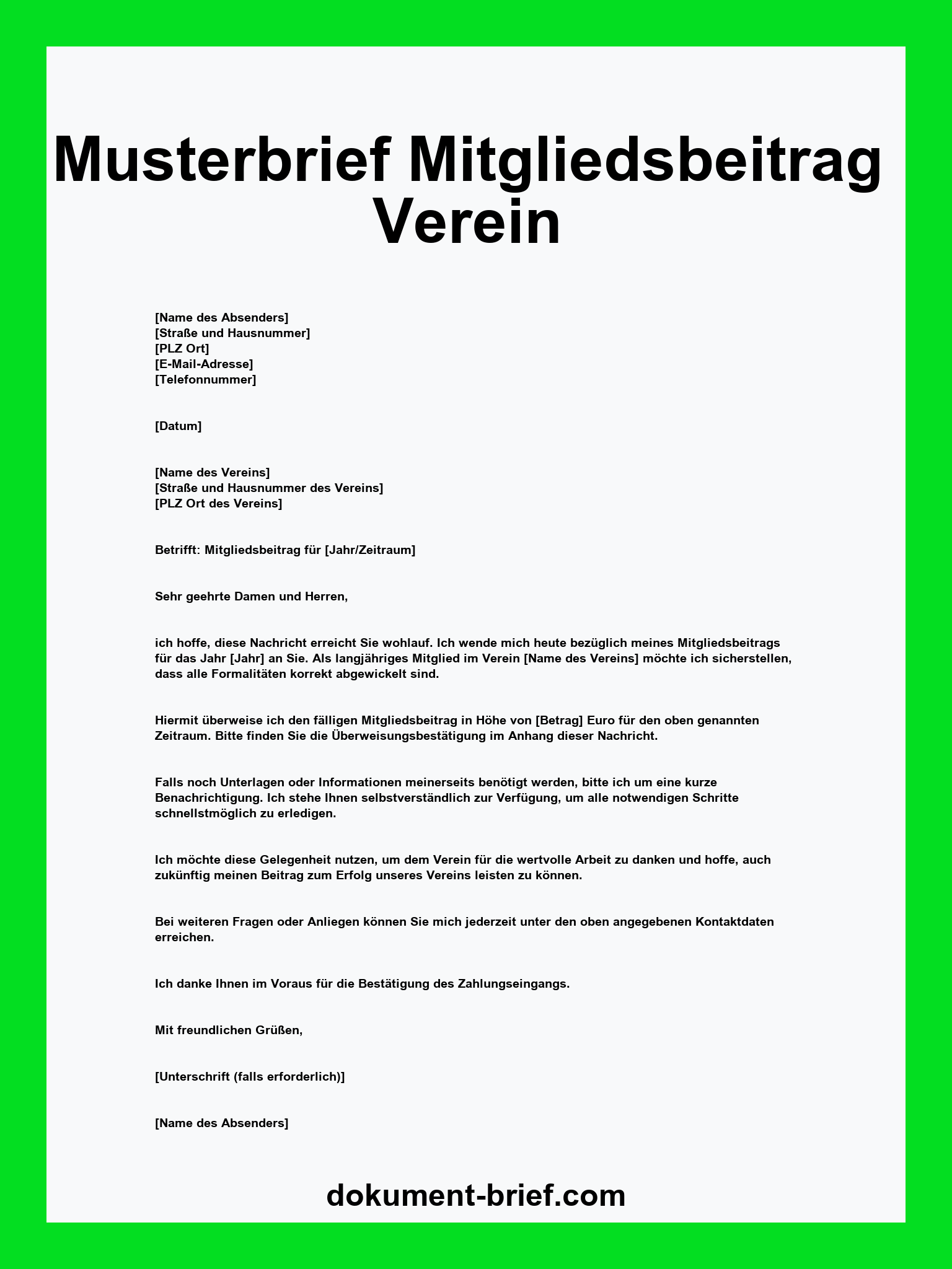 Musterbrief - Mitgliedsbeitrag Verein