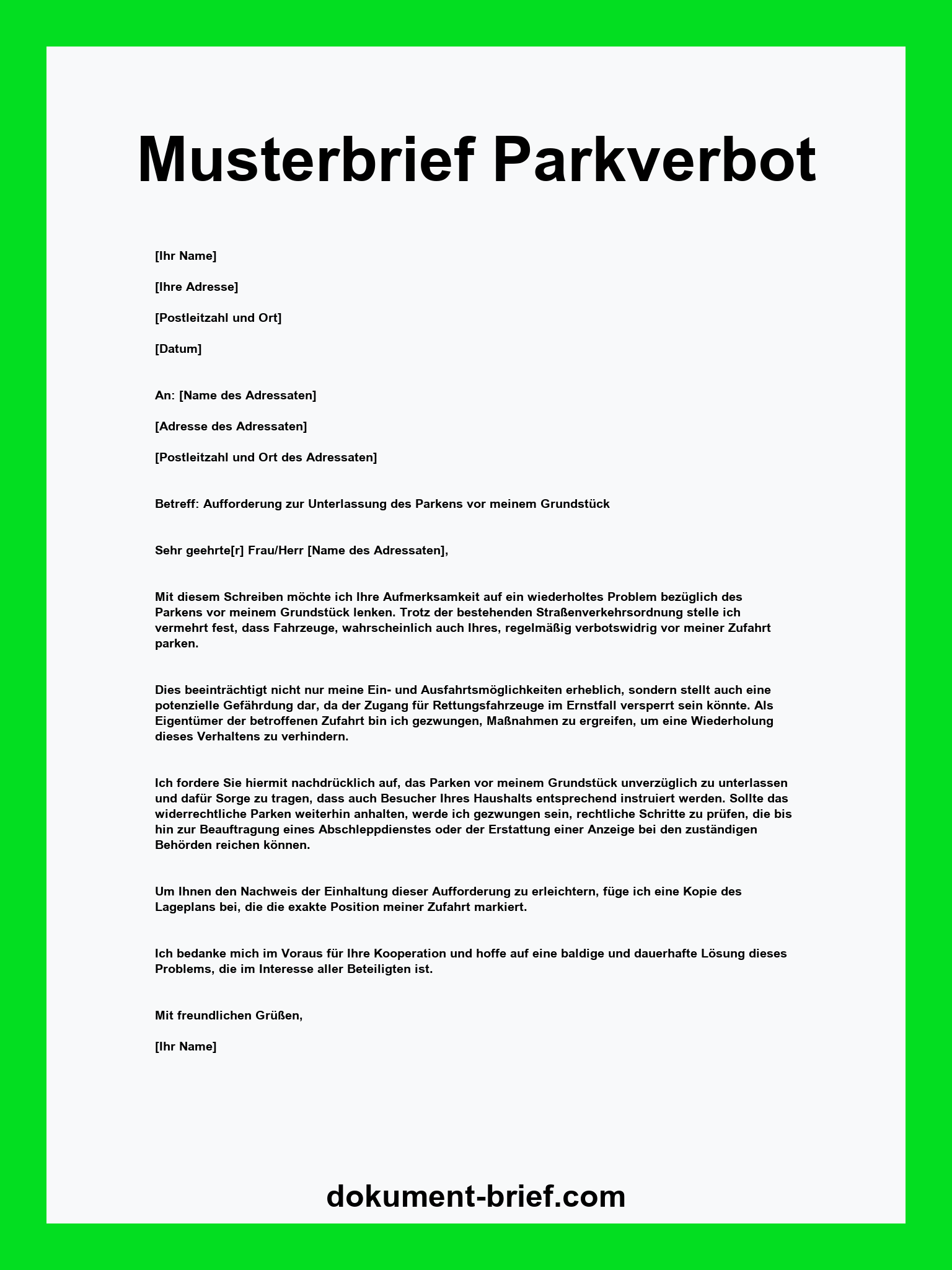 Musterbrief - Parkverbot Vorlage