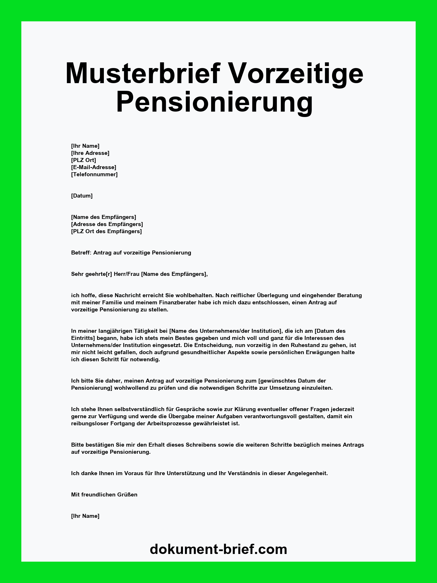 Musterbrief - Vorzeitige Pensionierung