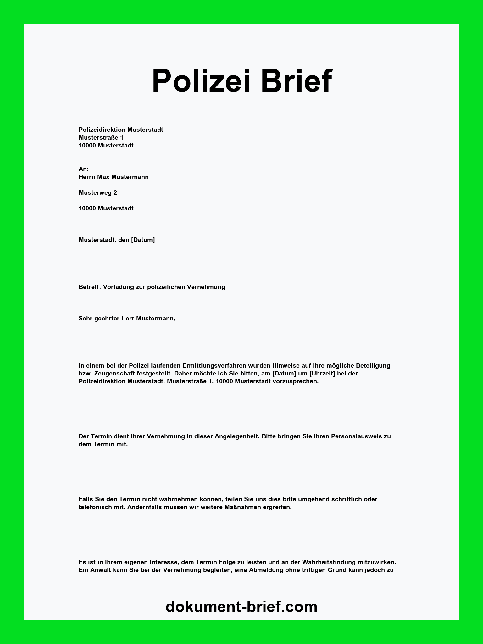 Polizei Brief Vorlage