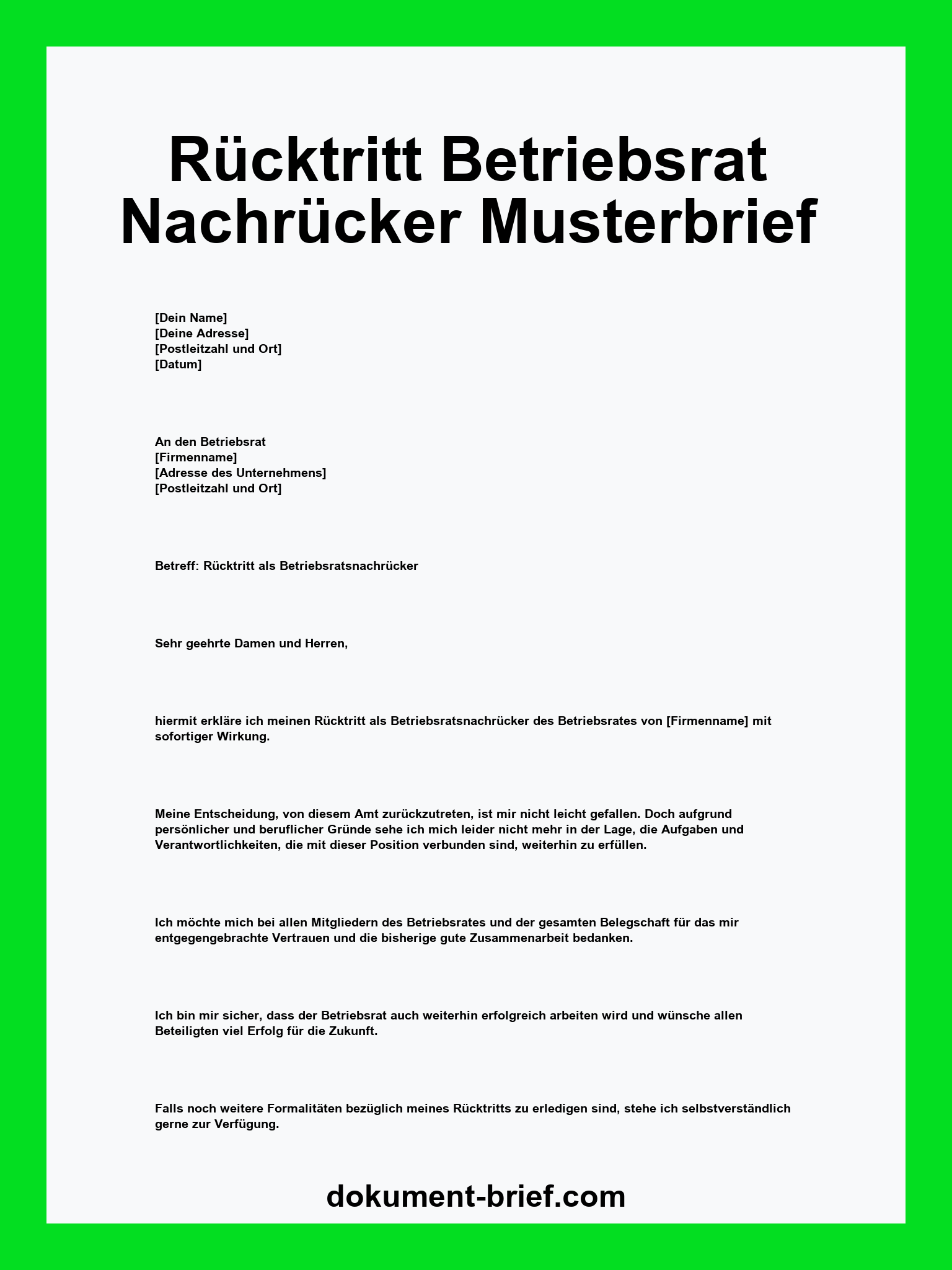 Musterbrief - Rücktritt Betriebsrat Nachrücker