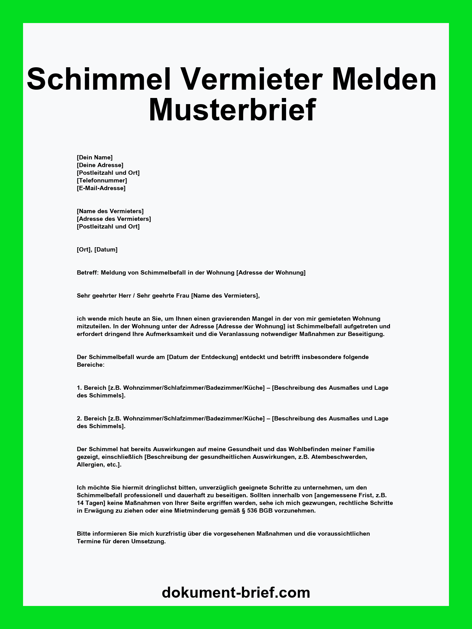 Musterbrief - Schimmel Vermieter Melden