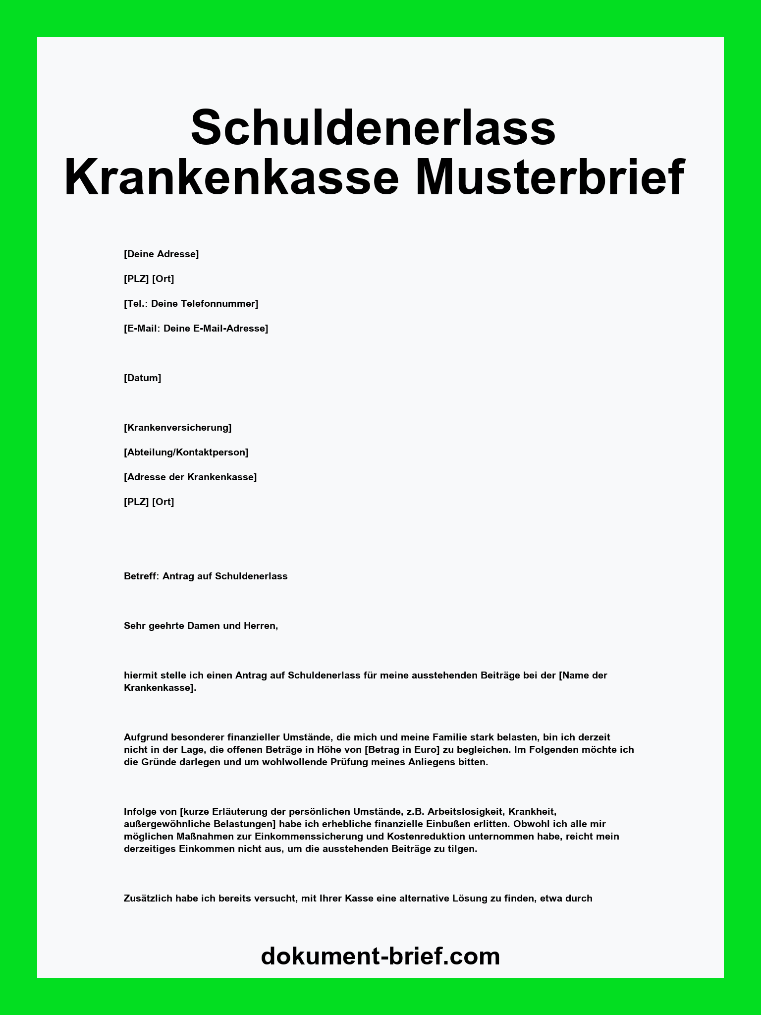 Musterbrief - Schuldenerlass Krankenkasse