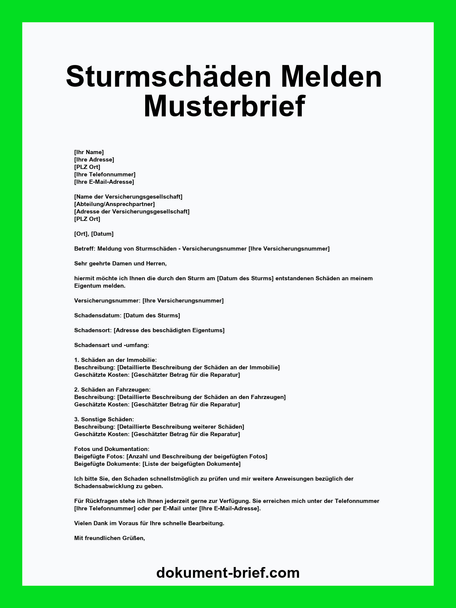 Musterbrief - Sturmschäden Melden