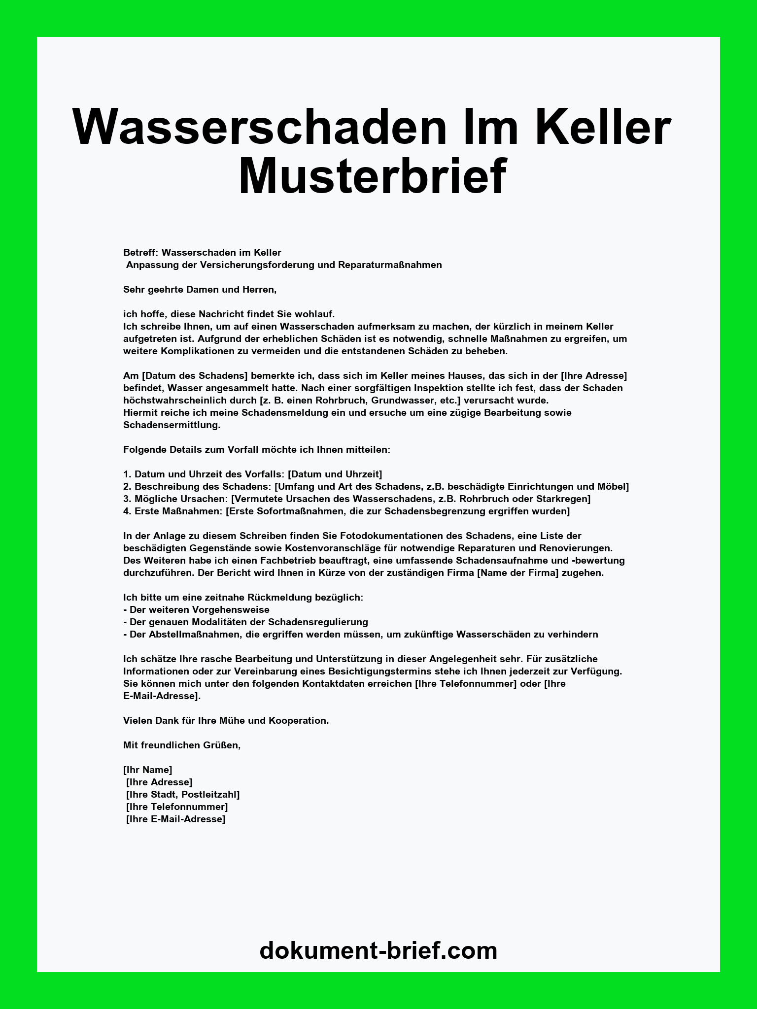 Musterbrief - Wasserschaden Im Keller