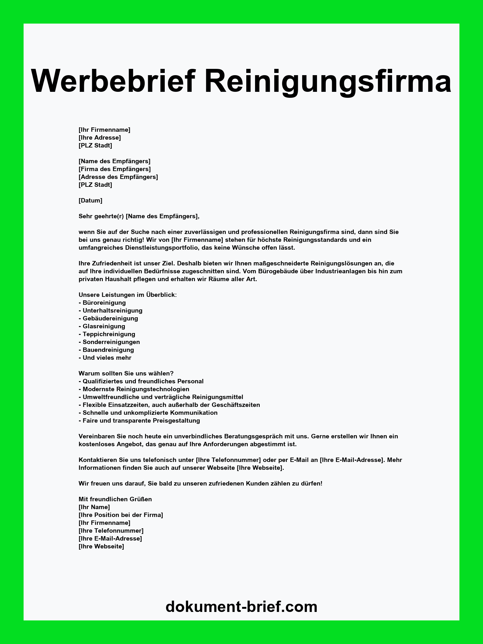 Werbebrief Reinigungsfirma Muster